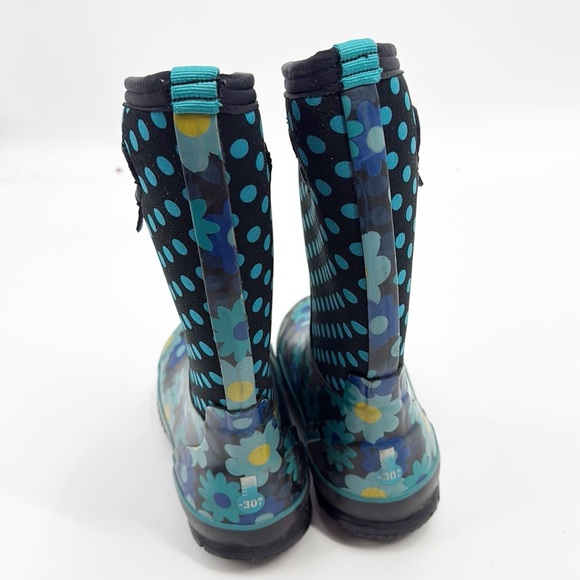 Bogs K Classic Rain Muck Boots Girls Size 3 Yellow Blue Flowers - Picture 9 of 12